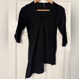 Iz Byer Black Asymmetrical V-Neck Top